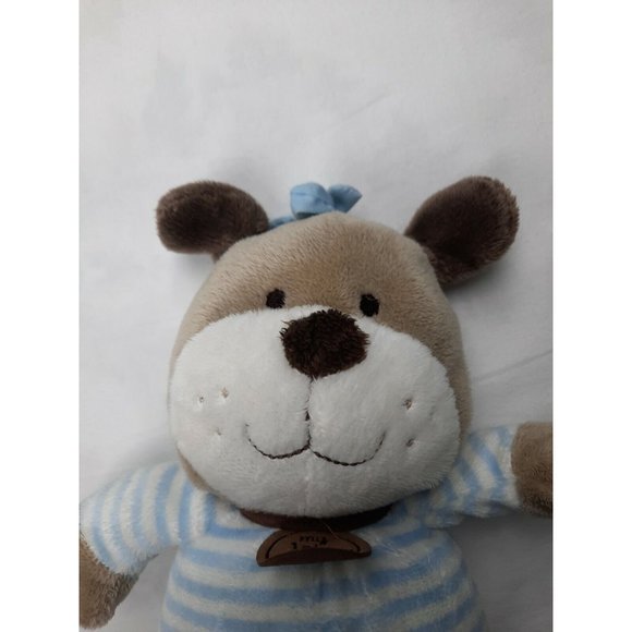 Carters My 1st First Puppy Musical Tan Gray 12” Plush Dog Blue Striped Brahms - Picture 4 of 4